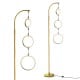 Dimmable LED floor lamp with three hanging circular rings in gold, adjustable brightness, and foot pedal switch for.