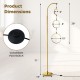 Dimmable LED floor lamp with a gold pole and three hanging rings, featuring a foot pedal switch for adjustable.