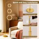 3-circle dimmable LED floor lamp in gold with foot pedal switch, showcasing easy assembly and modern design for stylish.