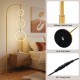Dimmable 3-circle LED floor lamp in gold with adjustable brightness and color temperatures, ideal for living rooms or.