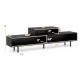 Three cubby TV stand in black with open storage compartments, suitable for TVs up to 70 inches, measuring 63" wide.