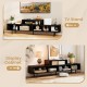 3 cubby TV stand in black with open storage compartments, suitable for TVs up to 70 inches, ideal for living room use.