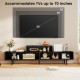 Black 3 cubby TV stand with dimensions for TVs up to 70 inches, showcasing open storage for a modern living room setup.