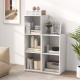 Three-cube bookshelf in white with back guardrail, ideal for organizing books and decor in living room or bedroom.