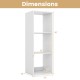 3-cube bookshelf in white with dimensions shown, featuring back guardrail for stability and elegant wood grain design.