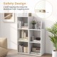 3-cube bookshelf in white with anti-tipping kits and back guardrail for stability, perfect for living room or bedroom.