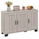 3-door buffet sideboard in white wash, featuring a spacious countertop for display and versatile storage options.
