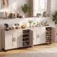 3-door buffet sideboard in white wash with adjustable shelves, offering ample storage for versatile use in any room.