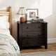 Wide dark brown 3-drawer dresser nightstand with smooth metal slides, perfect for organized storage beside a bed.