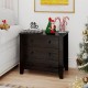 Dark brown 3-drawer dresser nightstand with ample storage, placed beside a cozy sofa and decorated for the holidays.