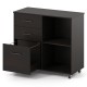 3-drawer mobile lateral file cabinet in espresso with open shelves and wheels for easy movement, ideal for office.