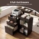 3-drawer mobile lateral file cabinet in espresso with open shelves and smooth drawer slides for organized office.