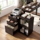 3-drawer mobile lateral file cabinet in espresso with open shelves, ideal for office storage and easy mobility.