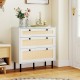 3-drawer rattan nightstand in white with boho design, featuring woven texture and spacious top for decorations.