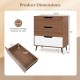 3-drawer rustic farmhouse wooden storage dresser in walnut finish with smooth metal slides for versatile home use.