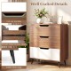 3-drawer rustic farmhouse wooden storage dresser in walnut with smooth metal drawer slides and stable metal legs for versatile use.