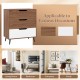 3-drawer rustic farmhouse wooden storage dresser in walnut with metal legs, ideal for living room or bedroom use.