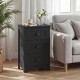 Black 3-drawer wood nightstand with vintage handles, ideal for bedside storage or living room organization.