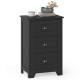 Black wood nightstand with three drawers and vintage handles, ideal for bedside storage or living room organization.