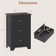 Black 3-drawer nightstand with vintage handles, showcasing dimensions for versatile storage beside your bed or in any.
