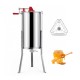 3 frame manual honey extractor in stainless steel with clear lid and bottom drain for home apiary use.