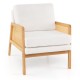 Mid-century modern accent chair with soft sherpa fabric, PE rattan armrests, and sturdy rubber wood legs for versatile.