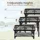 3-height folding picnic table in black with adjustable heights, large storage net, and easy transport handle for.