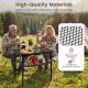 Folding picnic table with adjustable height, rustproof aluminum frame, and large storage net for outdoor convenience.
