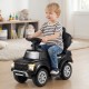 Toddler riding a black 3-in-1 licensed Ford push car with multifunctional steering wheel, ideal for indoor or outdoor.