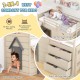 3-in-1 twin loft bed in beige with slide, ladder, and storage drawers, perfect for kids' rooms and play areas.
