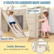 3-in-1 twin loft bed in beige with smooth slide and side ladder, featuring protective handrails and storage drawers.