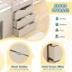 Three beige storage drawers with cutout handles under a twin loft bed, ideal for clothes, toys, and blankets.