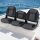 Three black folding boat seats with high-density padding, designed for comfort and easy installation on boats.