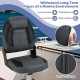 Black high-back folding boat seat with PVC leather, 28D sponge padding, weatherproof for marine environments.