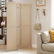 Three-panel folding room divider in beige, featuring a sturdy wood structure and smooth metal hinges for versatile use.
