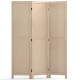 Three-panel folding room divider in beige wood, featuring sturdy support legs and smooth metal hinges for versatile use.
