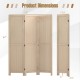 Beige 3 panel folding room divider showcasing dimensions, ideal for home office or bedroom use with a compact design.