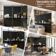 3-panel black room divider with shelves, 6 ft tall, ideal for privacy in office, living room, or restaurant settings.