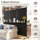Three-panel room divider with black metal shelves, ideal for organizing books and decorations in various spaces.