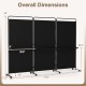 3-panel room divider with shelves, 6 ft tall, black fabric, lockable wheels for easy movement, ideal for privacy and.