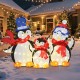 Lighted 3-piece penguin family Christmas decoration with 160 LED lights, featuring a dad, mom, and baby in scarves for.