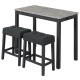 3-piece bar table set featuring a faux marble top, upholstered stools, and a side charging station for convenience.