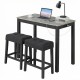 3-piece bar table set with faux marble top, includes 2 upholstered stools and side charging station for convenience.