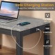 Side view of the 3-piece bar table set with faux marble top, featuring a side charging station with 2 AC outlets and 2.