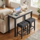 3-piece bar table set featuring a faux marble top, gray upholstered stools, and a side charging station for convenience.