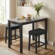 3-piece bar table set with faux marble top, gray upholstered stools, and side charging station for convenient use.