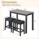 Dimension chart for the 3-piece bar table set, detailing table and stool weights and measurements for optimal space.