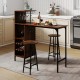 Rustic brown 3-piece bar table set with wine rack, featuring sturdy metal frame and space-saving design for kitchens.