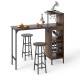 3-piece rustic brown bar table set with wine rack, glass holders, and sturdy metal frame for space-saving dining.