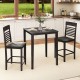 Counter-height dining table set with gray rubber wood frame, featuring 2 chairs and footrests, ideal for small spaces.